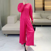 HEYFANCYSTYLE Luxury Japanese Pleated Blouse & Palazzo Pant
